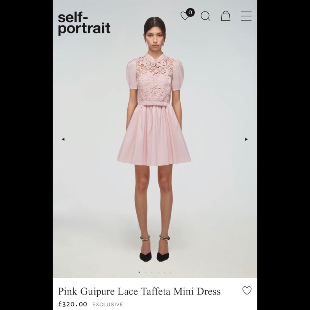 Self Portrait Pink Guipure Lace Taffeta Mini Dress